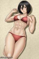 1girls abs artist_name artist_signature asian asian_female athletic athletic_female attack_on_titan bikini black_hair black_hair_female blush chiseled_abs fanart female female_abs female_focus female_only female_solo fit fit_female grey_eyes lying mikasa_ackerman muscle_girl muscles muscular muscular_abs red_bikini shingeki_no_kyojin short_hair short_hair_female sole sole_female solo solo_female solo_focus swimsuit wasian_girl zugalewd