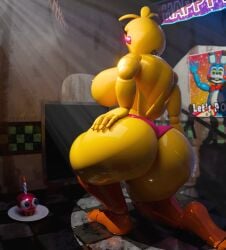 1girls 3d 3d_(artwork) animatronic big_ass big_breasts blender blender_(artwork) blender_(software) blender_cycles bottom_heavy chicken cupcake cupcake_(fnaf) female female_only five_nights_at_freddy's five_nights_at_freddy's_2 hand_on_hip hand_on_thigh hourglass_figure huge_ass huge_breasts kneeling large_ass large_breasts living_machine robot robot_girl sideboob tile_floor tiles top_heavy toy_chica_(fnaf) voluptuous yellow_body yellow_skin zentaisfm