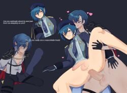 blue_eyes blue_hair gay gay_sex kaito_(vocaloid) male_only masochism project_sekai selfcest text vocaloid yaoi