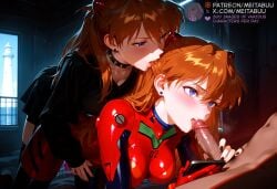 1boy 2girls ai_generated all_fours asuka_langley_sohryu bisexual_female biting black_choker black_nails black_thighhighs blue_eyes blush bodysuit breasts brown_hair choker clone clothed_female_nude_female clothed_female_nude_male collar cooperative_fellatio cum dildo dual_persona ear_biting ear_piercing earrings erection fellatio female ffm_threesome group_sex hair_between_eyes implied_fingering indoors interface_headset jewelry large_breasts licking licking_ear licking_penis long_hair male medium_breasts meitabuu multiple_girls neon_genesis_evangelion nude open_mouth oral orange_bodysuit orange_hair penis piercing pilot_suit pleated_skirt plugsuit red_bodysuit saliva science_fiction selfcest sex_toy sexual_coaching skin_tight skirt souryuu_asuka_langley spiked_collar spikes straight thighhighs threesome tongue tongue_out two-tone_bodysuit uncensored vibrator walk-in