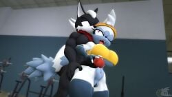 3d_(artwork) anthro big_penis black_body black_fur black_lipstick bottomwear breasts canid canine canis clothed clothing digital_media_(artwork) duo fan_character female fur genitals grey_body grey_fur gym hi_res hug hunter_(mrfrenchyjackal) idw_publishing inside jackal juicyducksfm lemur lipstick looking_at_another looking_forward makeup male male/female mammal masturbation muscular muscular_male nude pants penis primate public public_sex sega sex shirt sonic_(series) sonic_the_hedgehog_(comics) sonic_the_hedgehog_(idw) sonic_the_hedgehog_(series) source_filmmaker_(artwork) sport sportswear strepsirrhine tangle_the_lemur tongue tongue_out topwear training white_body white_fur