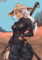 1girls abs apocalypse blonde_hair bodysuit female female_abs female_focus fit fit_female hessra kenshi kenshi_(game) killer seductive_look seductive_smile tight_clothes tight_clothing tight_fit toned_female white_hair