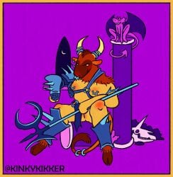 adversarial_noise anthro armor axe barefoot biped bone bovid bovine bracers column crescent_moon duo ear_piercing erection european_mythology facial_piercing feet female genitals greek_mythology hair holding_axe holding_object hooves horn horn_jewelry horn_ring imp jewelry kinkykikker male mammal minotaur moon mythology nipple_piercing nipples nose_piercing nose_ring pauldron penis piercing purple_background ring_(jewelry) ring_piercing simple_background sitting skull spade_tail tail vulva window