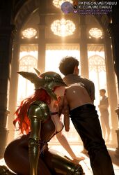 1boy 2boys ai_generated amputee anilingus anus armor ass balls belt black_belt black_hair black_pants blush breasts cleavage clothes_pull covered_eyes elden_ring erection female foreskin fromsoftware helmet indoors kneeling large_breasts long_hair male malenia_blade_of_miquella mechanical_arms meitabuu multiple_boys pants pants_pull penis prosthesis prosthetic_arm prosthetic_leg red_hair saliva shirt short_hair single_mechanical_arm sitting straight testicles tongue tongue_out uncensored uncircumcised winged_helmet