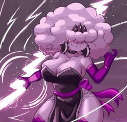 1girls beckoning big_breasts breasts cloud cloud_creature cloud_humanoid electricity female lighting lightning_bolt mevia_(sketchfins) original original_character sketchfins smile solo