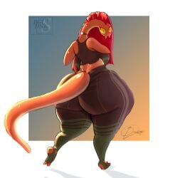 anthro ass bigoldoinks clothed clothed_female elyssa_(trinity-fate62) female snake snake_girl snake_tail tail thick_ass thick_thighs