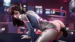 1girls 3d animated ass black_dildo d.va dildo female female_only fpsblyck fucking_machine hanamura_(map) masturbation overwatch sex_machine solo sound video