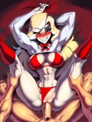 1girls ai_generated big_breasts big_penis blonde_hair blush charlie_morningstar_(hazbin_hotel) color female gigiti hazbin_hotel hi_res large_breasts light-skinned_female light_skin long_hair looking_at_viewer looking_pleasured male_penetrating penetration penile_penetration penis_in_pussy pleasure_face red_eyes sex thick_thighs vaginal_penetration vivienne_medrano