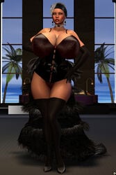 1girls 3d bare_shoulders big_breasts black_footwear black_gloves black_legwear black_stockings busty cleavage corset curvy day detailed_background ear_piercing earrings elbow_gloves erect_nipple erect_nipples female female_only footwear front_view gloves headgear high_heels hourglass_figure human indoors inside lady_annebelle legwear lipstick looking_at_viewer makeup necklace nipple_bulge piercing pose posing red_lipstick room shadow shiny shiny_skin solo standing stockings voluptuous wide_hips wine_glass xskullheadx