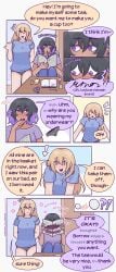2girls are_we_engaged? black_hair blonde_hair blush blushing_profusely book brown_eyes clara_(welcome_to_heaven) color_coded_speech_bubble comic comic_panel dark-skinned_female dark_skin ear_piercing english_text female female/female flowers flustered flustered_female fully_clothed gay_panic goth_panties heart heartbeat hearts_around_head hiding_face incomprehensible interracial interracial_yuri keyboard_spam_text lela_(welcome_to_heaven) lesbian_couple light-skinned_female light_skin multiple_girls no_pants o///o panties pantsless partially_clothed pen_in_mouth pulling_down_panties purple_eyes purple_hair purple_highlights reading reading_newspaper romantic_couple sapphic shocked shocked_eyes smirk smirking surprised sweat sweating taking_panties_off thighs torn_jeans trans_woman transfem transgender_woman two_tone_hair underwear wearing_others_clothes wearing_partner's_clothes welcome_to_heaven wholesome wholesome_yuri wide_eyed