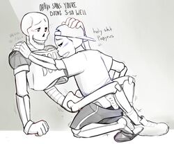 <3_eyes anal anal_sex animated_skeleton blush bone clothed clothed_sex clothing dialogue duo english_text heart incest male male_penetrating papyrus penetration sans sex skeleton text theyaois_(artist) undead undertale video_games yaoi