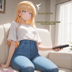 ^^^ ai_generated areola areola_slip arm_support artist_name bimbofication blonde_hair blue_eyes blue_pants blush body_control boob_window breast_expansion breasts breasts_bigger_than_head bursting_breasts busty busty_female cleavage closed_mouth collarbone comic constricted_pupils controller couch curtains day denim drawing_(object) english_text expansion feet_out_of_frame female fingernails gigantic_breasts high-waist_pants holding holding_remote_control huge_areolae huge_breasts hyper hyper_breasts indoors jeans large_breasts long_hair looking_at_viewer looking_down massive_breasts medium_breasts nipples oc on_couch open_mouth original original_character pants patreon_logo patreon_username picture_frame plant potted_plant remote remote_control shirt shirt_tucked_in shocked short_sleeves sidelocks sitting small_breasts smile solo straight_hair surprised surprised_expression t-shirt tagme tented_shirt thighs tight_clothing torn_clothing transformation twitter_username virusb90 voluptous voluptous_female watermark web_address white_shirt wide-eyed window wobbling_breasts