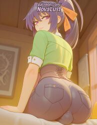 1futa 2025 ai_generated akeno_himejima artist_name ass from_behind futanari hi_res high_quality high_resolution high_school_dxd highres intersex long_hair novalust pantylines patreon patreon_username pocket ponytail purple_eyes ribbon solo stable_diffusion watermark