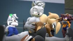 3d_(artwork) adam_(juicyducksfm) alisa_(juicyducksfm) angry anthro black_lipstick bottomwear breasts brown_body brown_skin calling_out canid canine canis clothed clothing digital_media_(artwork) duo eulipotyphlan eyewear fan_character female fennec_fox fingers_in_pussy fisting fox fur glasses grey_body grey_fur gym hand_on_breast hedgehog hi_res hunter_(mrfrenchyjackal) idw_publishing inside jackal juicyducksfm knollie_(plumenjoyer) lemur lifting_dumbbell lipstick looking_at_another looking_at_viewer looking_back looking_back_at_viewer looking_forward makeup male male/female mammal masturbation muscular muscular_male pants penetration primate public public_sex sega sex shirt shorts sitting sonic_(series) sonic_the_hedgehog_(comics) sonic_the_hedgehog_(idw) sonic_the_hedgehog_(series) source_filmmaker_(artwork) sport sportswear strepsirrhine tan_body tan_fur tongue tongue_out topwear torn_bottomwear torn_clothing torn_pants training true_fox whisper_the_wolf white_body white_fur wolf
