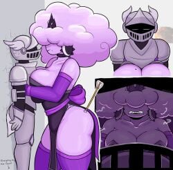 1boy 1girls arrow big_breasts breasts cloud cloud_creature cloud_humanoid electricity female imminent_sex knight lighting male male_pov mevia_(sketchfins) original original_character pinned_to_wall pov sketchfins this_will_end_in_pain