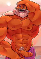 absurd_res balls bara beard blue_eyes deity disney hercules_(disney) hi_res human long_hair male male_focus male_only mature_male muscles navel nipples penis pubes solo tehbluebubble testicles white_hair zeus zeus_(hercules)