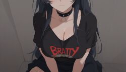 1girls ai_generated black_hair breasts choker cleavage egirl face_not_visible female large_breasts light-skinned_female light_skin solo_female