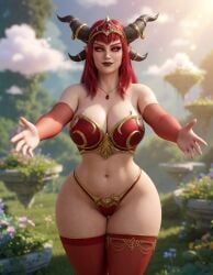 1girls 3d ai_assisted ai_generated alexstrasza bangs belly_button bikini_armor blizzard_entertainment blurry_background circlet cleavage dragon_girl dragon_horns dragon_humanoid eyelashes eyeshadow fantasy fantasy_world female garden gemini glowing_eyes gold_trim greenery grok hair_over_shoulder horn_accessory horn_jewelry horn_ornament horn_ring horns hourglass_figure large_breasts light-skinned_female lipstick long_eyebrows long_gloves looking_at_viewer loose_hair mature_female midriff mommy narrow_waist necklace open_arms reaching_out reaching_towards_viewer realistic red_clothing red_hair redhead rgomez007 seductive_look self_upload solo_female thick_thighs thighhighs thighlet voluptuous wide_hips world_of_warcraft yellow_eyes