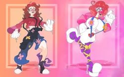 bluudew brainwashing breast_expansion breasts clown clown_girl clownification female intelligence_drain intelligence_loss iq_loss large_breasts midriff navel tongue_out transformation