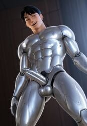 asian_male cute_male freaky futuristic jinu_(kpop_demon_hunters) korean_male kpop_demon_hunters mecha metal_penis netflix robot robot_boy robot_penis robotic robotization smile smiling_at_viewer smirk smirking smirking_at_viewer