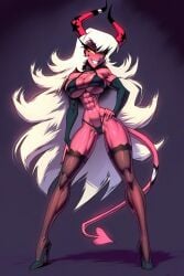 1girls abs ai_generated bare_arms bare_legs bare_shoulders bare_thighs big_breasts bikini bikini_bottom bikini_top color demon female female_focus female_only fit_female gigiti helluva_boss hi_res large_breasts long_hair looking_at_viewer muscles muscular muscular_female pink_body pink_skin solo solo_female succubus succubus_horns succubus_tail thick_thighs verosika_mayday_(helluva_boss)