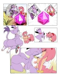 4:5 absurd_res amy_rose anthro areola ass bedroom_eyes big_butt biped blaze_the_cat breasts clothing crotch_breasts domestic_cat eulipotyphlan eyelashes felid feline felis female female/female footwear hedgehog hereapathy hi_res kissing kneeling mammal multi_breast narrowed_eyes nipples outside pink_body pupils purple_body seductive sega shoes simple_background sonic_(series) sonic_the_hedgehog_(series) taur thick_thighs transformation white_background