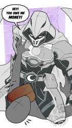1boy armor armored armored_male blush clothed dialogue erect_penis genderless hand_on_another's_chest hand_on_chest long_nails male male_focus male_only marvel marvel_comics marvel_rivals moon_knight moon_knight_(marvel_rivals) on_top penis penis_on_face precum precum_drip text text_bubble throbbing_penis veiny_penis y/n zombie_makyr