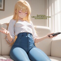 ai_generated areola areola_slip artist_name bimbofication blonde_hair blue_eyes blue_pants blush body_control boob_window breast_expansion breasts breasts_bigger_than_head bursting_breasts busty busty_female cleavage closed_eyes closed_mouth collarbone comic controller couch covered_navel cowboy_shot curtains day denim english_text expansion facing_viewer feet_out_of_frame female gigantic_breasts hair_between_eyes hands_up high-waist_pants holding holding_remote_control huge_areolae huge_breasts hyper hyper_breasts indoors jeans long_hair long_sleeves massive_breasts medium_breasts nipples oc on_couch open_mouth original original_character pants patreon_username phone picture_frame remote remote_control shirt shirt_tucked_in shocked sidelocks sitting sleeves_past_elbows sleeves_rolled_up small_breasts solo sunlight surprised surprised_expression tagme thighs tight_clothes tight_clothing torn_clothing transformation twitter_username very_long_hair virusb90 voluptous voluptous_female watermark web_address white_shirt window wobbling_breasts
