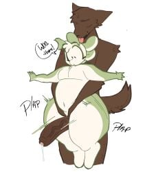 ali_(lopsalien) alien ambiguous_gender anthro arms_up belly belly_button big_ass big_butt big_thighs brown_eyes brown_fur brown_penis bunny cock desperation dialogue duo duo_focus fat_ass interested lifting_person looking_at_penis looking_down loving_it male male/male male_only mammal navel null null_bulge oc original_character penis plain_background precum precum_drip rabbit shortstack surprised tail tailwag thick_thighs thigh_job tongue_out wide_hips