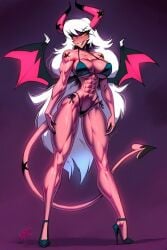 1girls abs ai_generated bare_arms bare_legs bare_shoulders bare_thighs big_breasts bikini bikini_bottom bikini_top color demon female female_focus female_only fit_female gigiti helluva_boss hi_res large_breasts long_hair looking_at_viewer muscles muscular muscular_female pink_body pink_skin solo solo_female succubus succubus_horns succubus_tail thick_thighs verosika_mayday_(helluva_boss)