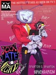 balls big_nose big_penis clothed clothed_sex clothing coughing coughing_bodily_fluids coughing_cum crt cum cum_inside deltarune deltarune_chapter_2 deltarune_chapter_3 dripping_cum drooling dvd_cover eyeless_male fake_cover finger_in_mouth gay gay_sex glasses holding_partner male marionette no_eyes onomatopoeia panting pantless partially_nude penetration penile_penetration penis penis_in_ass puppet size_difference smile spamton_g_spamton spicyramen suit tagme tearing_up tenna_(deltarune) text the_censors_are_gonna_fucking_kill_me thinking thought_bubble tie title tongue tongue_out tv_head