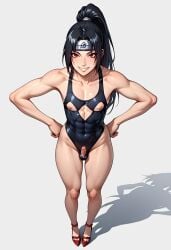 1boy 1femboy 2025 ai_generated alternate_version_available areola balls crossdressing cutout cutout_swimsuit femboy feminine_male finelinerx girly nipples penis standing swimsuit swimwear testicles trap uchiha_itachi