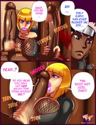 blonde_hair comic dark-skinned_male dark_skin english_text female handjob holding_penis interracial large_breasts male naruto naruto_shippuden omoi raldu samui text