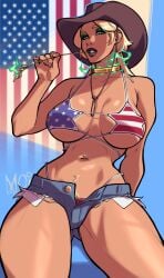 american_flag_bikini female female female_only hat micro_bikini moiyablochki oc shorts straw