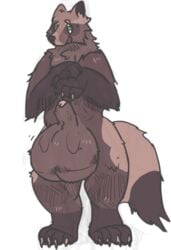 1boy anthro balls balls_bigger_than_head balls_bigger_than_penis balls_expansion big_balls big_balls_small_penis canine embarrassed erection foreskin huge_balls hyper hyper_balls male male_only mammal oversized_balls penis solo starrfluff sweat tanuki