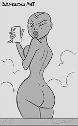 1girls alien alien_girl amphibian ass attea ben_10 ben_10_omniverse breasts dat_ass female frog frog_girl greyscale humanoid incursean monochrome monotone nude phone princess samson_00 selfie