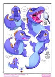 ... 2018 animal_genitalia anolise big_mouth blue_scales cloaca english_text female feral gem horizontal_cloaca insomniacovrlrd lizard magnifying_glass model_sheet multiple_poses open_mouth orange_eyes page_2 pose purple_scales reptile saliva scales scalie solo spread_legs spreading sweat text thick_tail