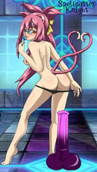 2_tails animal_ears ass big_penis black_panties blazblue dildo glasses hair kokonoe long_hair multiple_tails neko neko_girl nudity panties panty_pull pink pink_hair pussy spellcaster_knight tail tails underwear undressing yellow_eyes