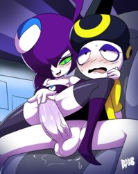 1boy 1girls 2018 bigdeadalive blush breasts female green_eyes pan_pizza penetration penis purple_hair pussy rebeltaxi stockings sweaty vaginal_penetration zone-tan