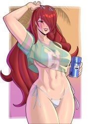 1girls 2d atlus bikini breasts female female_only gta_vi_cover_girl light-skinned_female light_skin looking_at_viewer mitsuru_kirijo nahusmash persona persona_3 red_hair solo solo_female sunglasses sunglasses_on_head tagme thighs