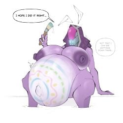 1girls areola areolae belly big_belly big_breasts bodypaint breasts breasts_on_belly def4lt easter female female_only gigantic_breasts huge_belly huge_boobs huge_breasts hyper_belly mask masked masked_female mass_effect painted_belly pregnancy pregnant pregnant_belly pregnant_female purple-skinned_female purple_areola purple_body purple_nipples purple_skin quarian simple_background sitting solo solo_female tali'zorah_nar_rayya text_bubble veiny_breasts white_background white_nails