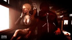 3d annette_birkin big_breasts blonde_female blonde_hair_female business_suit business_woman busty capcom cleavage crossed_legs groping groping_breasts groping_from_behind groping_through_clothes huge_breasts interracial light-skinned_female mature_female milf molestation public resident_evil resident_evil_2 resident_evil_2_remake ryandoesstuff top_heavy voluptuous voluptuous_female