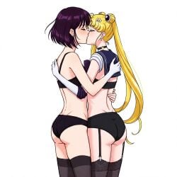 2girls ai_generated bishoujo_senshi_sailor_moon closed_eyes female hotaru_tomoe kissing sailor_moon sailor_saturn usagi_tsukino yuri