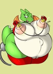air_inflation anthro areola areola_expansion bandai_namco belly belly_expansion big_belly big_breasts big_nipples blush breasts dig_dug digital_media_(artwork) dragon dragonfron expansion female fygar genitals hose hose_in_butt hose_inflation huge_belly huge_breasts huge_nipples inflation inflation_fetish leaking_air mythological_creature mythological_scalie mythology nipple_expansion nipple_fetish nipple_penetration nipple_play nipple_plugs nipples nude nude_anthro open_mouth penetration plug_(sex_toy) puffy_nipples pussy reptile scalie sex_toy simple_background solo tail thick_thighs wings