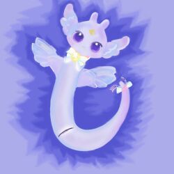 accessory ambiguous_gender animal_genitalia bow_accessory bow_ribbon digital_media_(artwork) eggy_party feral full-length_portrait furgonomics genital_slit genitals head_wings looking_at_viewer mostly_nude mostly_nude_feral neck_bow portrait purple_background purple_eyes ribbons simple_background smile solo tail tail_accessory tail_bow tail_ribbon unusual_wing_placement wings