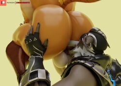 3d_(artwork) 5_fingers anal anthro ass balls big_butt black_clothing black_fingerless_gloves black_gloves black_handwear black_headwear body_worship brown_body brown_fur butt_worship camseven canid canine canis clothing digital_media_(artwork) domestic_cat duo epic_games felid feline felis fingerless_gloves fingers fortnite fur genitals gloves hand_on_another's_butt hand_on_butt handwear headgear headwear hi_res male male/male mammal meowtooth oral orange_body orange_fur pantherine patreon patreon_logo penis rimming rimming_male sex simple_background tail tiger wendell_(fortnite) white_body white_fur wolf yellow_background