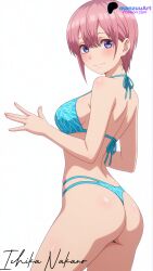 1girls ai_generated bikini blue_eyes female go-toubun_no_hanayome looking_at_viewer manzuuart nakano_ichika pink_hair short_hair stable_diffusion white_background