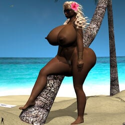 1girls 3d bare_shoulders barefoot beach big_breasts bracelet busty cleavage coco_(xskullheadx) curvy dark-skinned_female dark_skin day detailed_background erect_nipple erect_nipples eyelashes female female_only flower front_view glasses hair_flower hair_ornament hairy_pussy hourglass_figure human lipstick long_hair makeup naked nude outdoor outside pose posing pubes pubic_hair red_lipstick sand shadow shiny shiny_skin solo spread_legs spreading standing sunglasses tree voluptuous water white_hair wide_hips xskullheadx