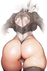 1girls 2018 alternate_breast_size android ass ass_focus back_cutout backboob big_ass big_breasts black_hairband black_legwear blindfold blurry blurry_background breasts butt cameltoe clothed clothing commentary_request covered_eyes cowboy_shot dat_ass depth_of_field feather-trimmed_sleeves female female_only from_behind hairband highleg highleg_leotard huge_breasts humanoid juliet_sleeves kawakami_masaki large_breasts legs leotard long_sleeves looking_back nier nier:_automata playstation puffy_sleeves robot shiny shiny_skin short_hair silver_hair skindentation solo square_enix thick thick_thighs thighhighs thighs thong thong_leotard video_games wide_hips yorha_2b