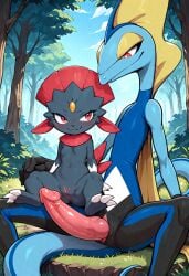 ai_generated big_penis bigger_male blush cub inteleon it'll_never_fit male/female nintendo penis pokémon_(species) pokemon pokemon_(species) pussy sitting size_difference smaller_female weavile young